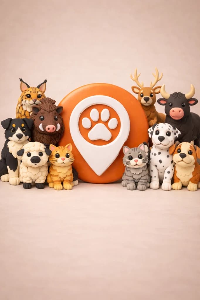 Animales de plastilina rodeando el logo naranja de PataClan